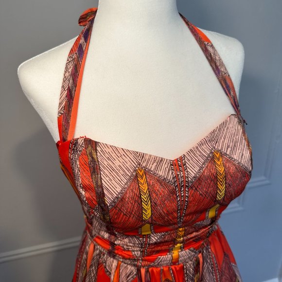 Guess Red Shell Patterned Halter Mini Dress - Picture 4 of 8